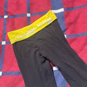 Hello Kitty Y2k fold over waist flared yoga pants grunge black yellow Rare